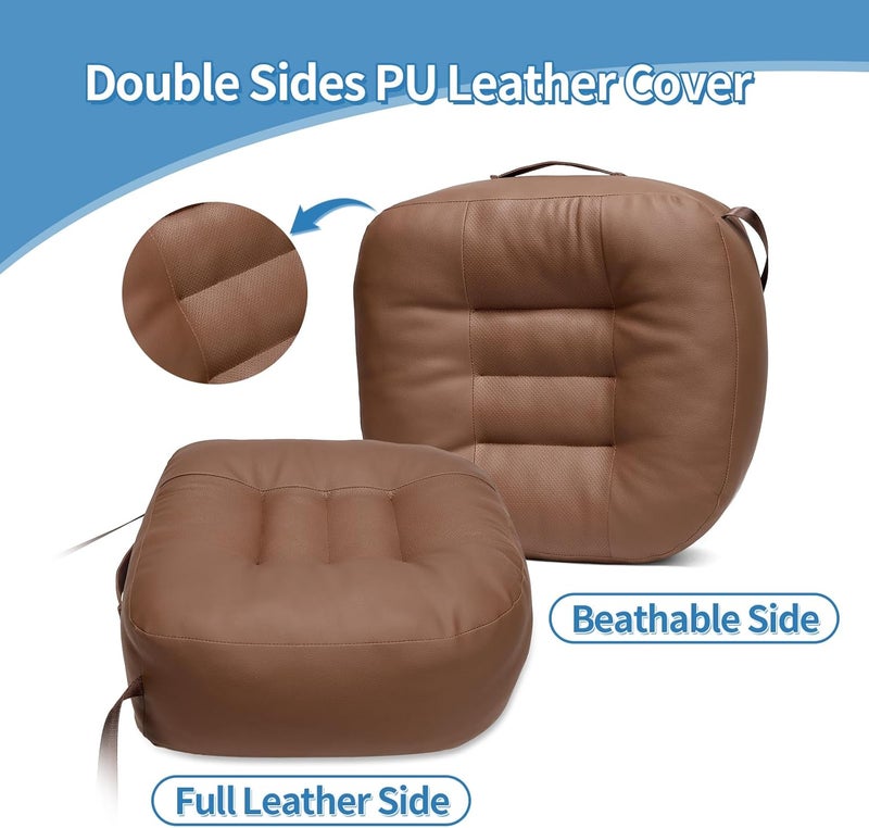 YOUFI Leather Seat Cushion Extra-Thick Booster for Office Chair to Rise Height - Full Filling for Support - with Breathable Cover, Handle and Buckle - Relieves Back Pain – 18"x16"x6" (Brown) - Image 5